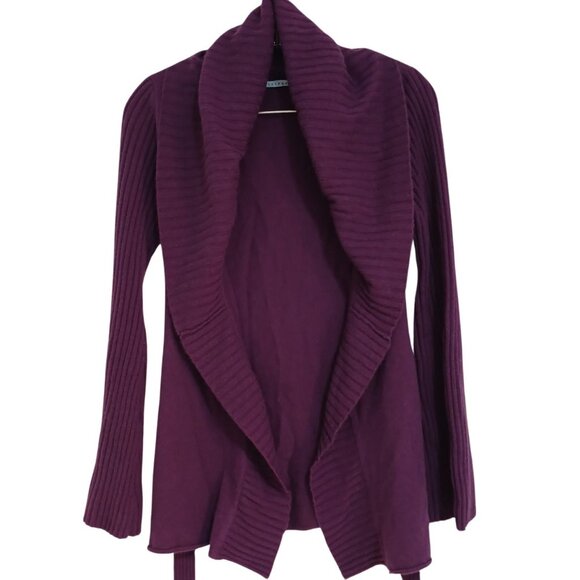 Y2K LILY MCNEAL Purple Cashmere Cardigan Sweater Wrap Ribbed Bell Sleeves Belt - Picture 1 of 4